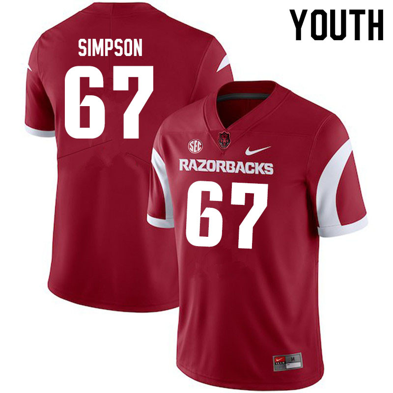 Youth #67 Payton Simpson Arkansas Razorbacks College Football Jerseys Sale-Cardinal - Click Image to Close